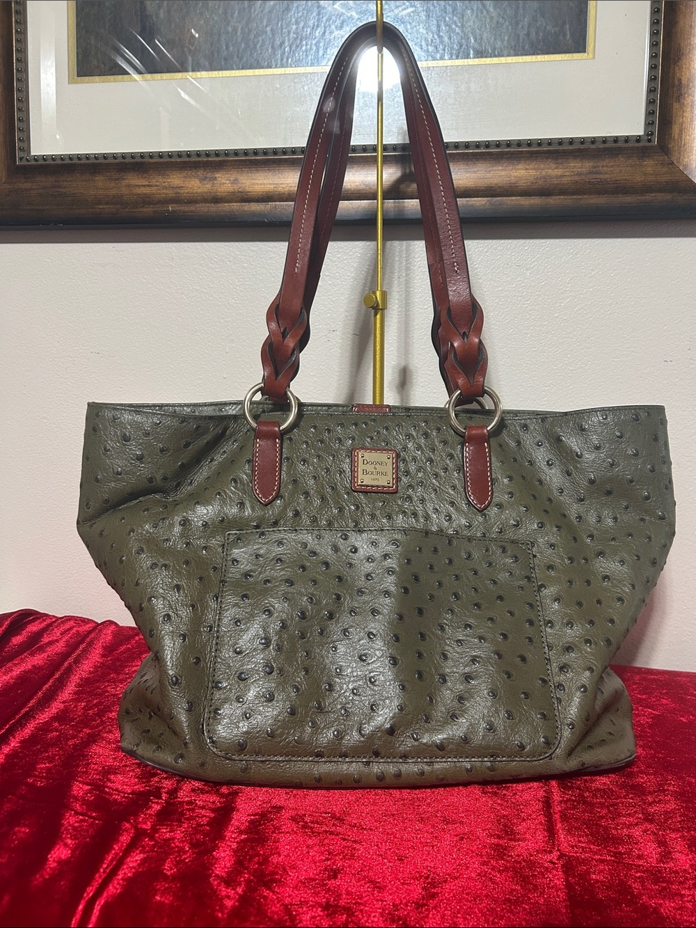 Dooney & Bourke Olive Tote with Brown Braided Handles
